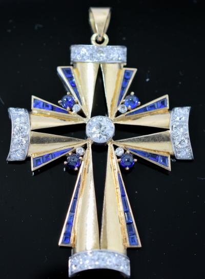 Art Deco Jeweled Cross Pendant