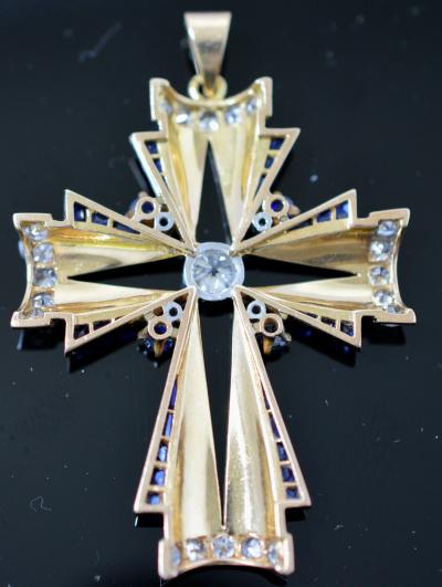 Art Deco Jeweled Cross Pendant