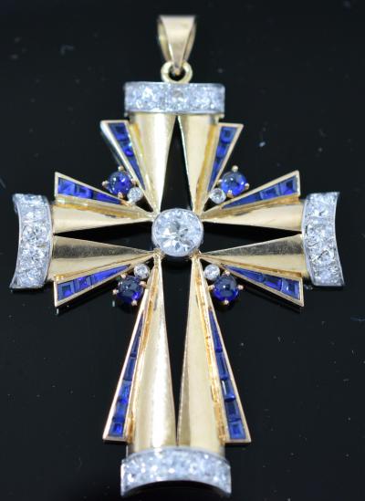 Art Deco Jeweled Cross Pendant