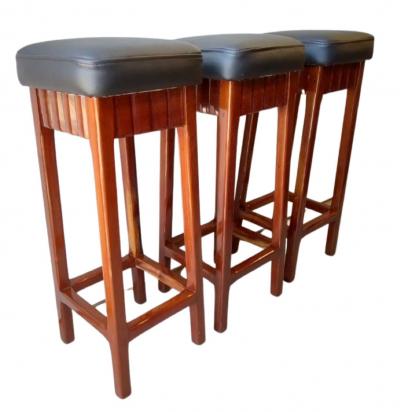 Art Deco L Shaped Stand Behind Macassar Bar and 3 Bar Stools