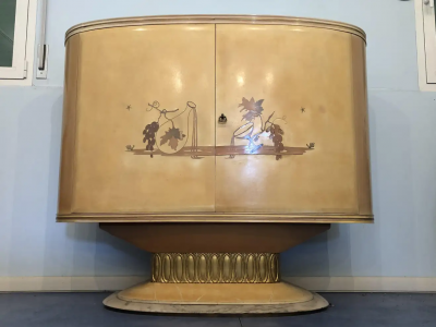 Art Deco Lacquered Wood Parchment Bar Cabinet Galleria Mobili Cant Italy 1950