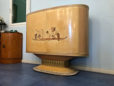 Art Deco Lacquered Wood Parchment Bar Cabinet Galleria Mobili Cant Italy 1950