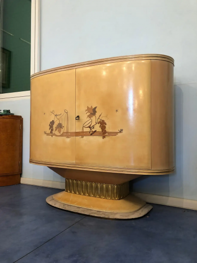 Art Deco Lacquered Wood Parchment Bar Cabinet Galleria Mobili Cant Italy 1950