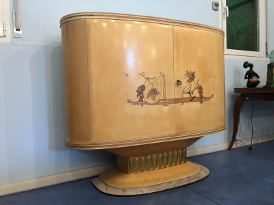 Art Deco Lacquered Wood Parchment Bar Cabinet Galleria Mobili Cant Italy 1950