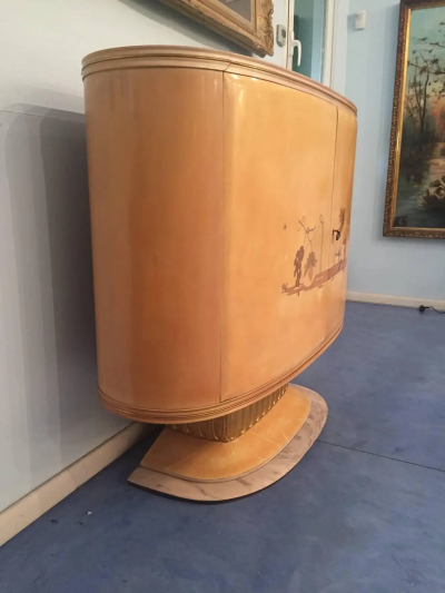 Art Deco Lacquered Wood Parchment Bar Cabinet Galleria Mobili Cant Italy 1950