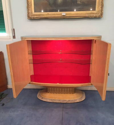 Art Deco Lacquered Wood Parchment Bar Cabinet Galleria Mobili Cant Italy 1950