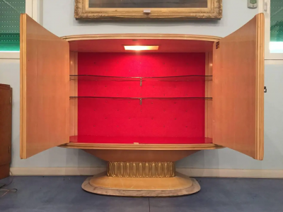 Art Deco Lacquered Wood Parchment Bar Cabinet Galleria Mobili Cant Italy 1950