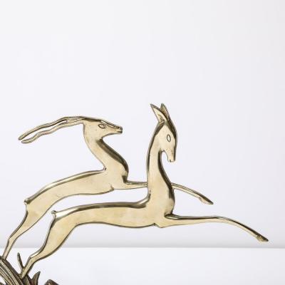 Art Deco Leaping Gazelle Sculpture in Polished Brass on Black Marble Base