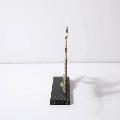 Art Deco Leaping Gazelle Sculpture in Polished Brass on Black Marble Base