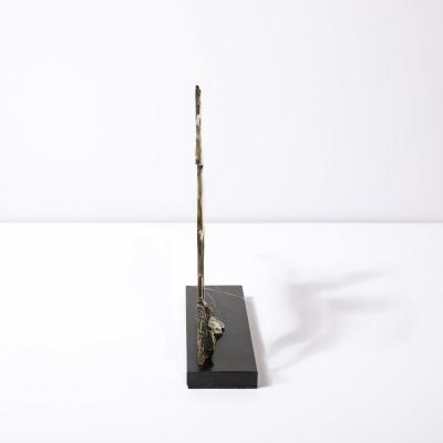 Art Deco Leaping Gazelle Sculpture in Polished Brass on Black Marble Base