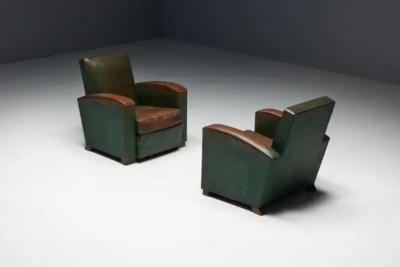 Art Deco Leather Club Chairs France 1930s