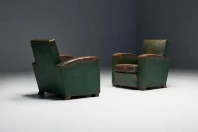 Art Deco Leather Club Chairs France 1930s