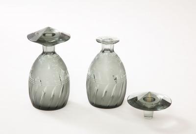 Art Deco Lidded Cut and Etched Crystal Bottles by Moser