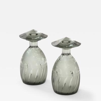 Art Deco Lidded Cut and Etched Crystal Bottles by Moser