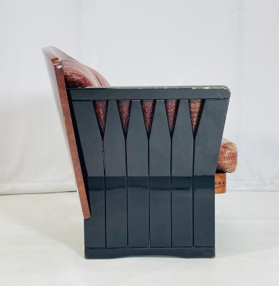 Art Deco Lounge Chair in Burlwood Leather France 1940s