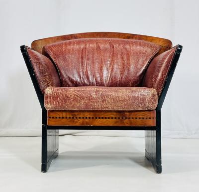 Art Deco Lounge Chair in Burlwood Leather France 1940s