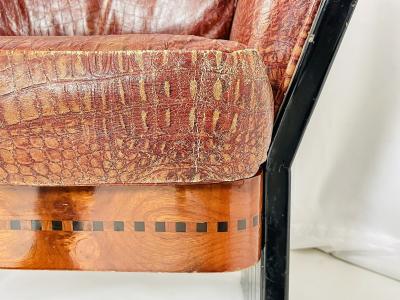 Art Deco Lounge Chair in Burlwood Leather France 1940s