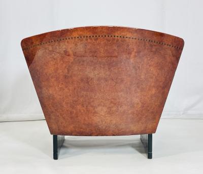 Art Deco Lounge Chair in Burlwood Leather France 1940s
