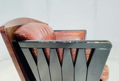 Art Deco Lounge Chair in Burlwood Leather France 1940s