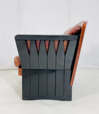 Art Deco Lounge Chair in Burlwood Leather France 1940s