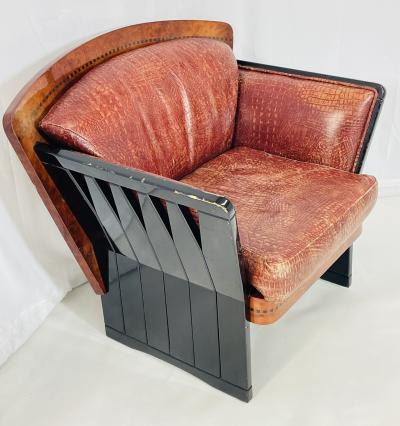 Art Deco Lounge Chair in Burlwood Leather France 1940s