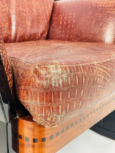 Art Deco Lounge Chair in Burlwood Leather France 1940s