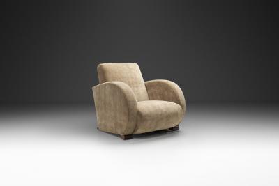 Art Deco Low Armchair in Sand Upholstery Europe First half of the 20th Century