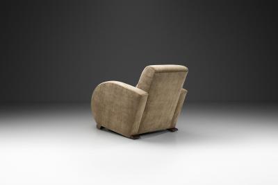 Art Deco Low Armchair in Sand Upholstery Europe First half of the 20th Century