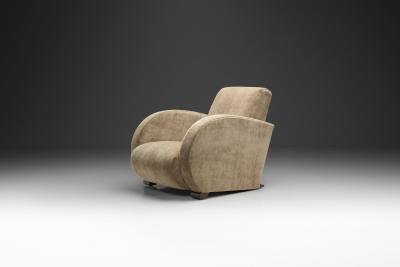 Art Deco Low Armchair in Sand Upholstery Europe First half of the 20th Century