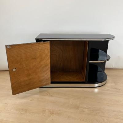 Art Deco Lowboard Black Lacquer Chrome Fittings France circa 1930