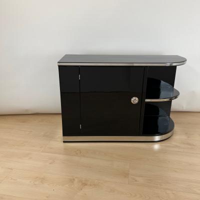 Art Deco Lowboard Black Lacquer Chrome Fittings France circa 1930