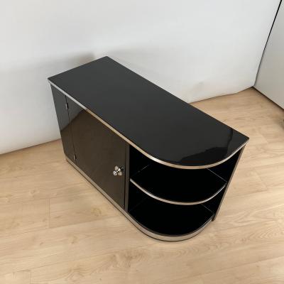 Art Deco Lowboard Black Lacquer Chrome Fittings France circa 1930