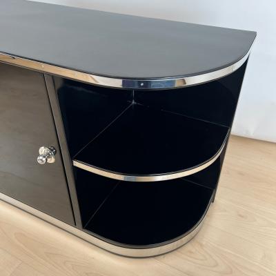 Art Deco Lowboard Black Lacquer Chrome Fittings France circa 1930