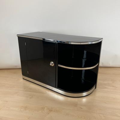 Art Deco Lowboard Black Lacquer Chrome Fittings France circa 1930