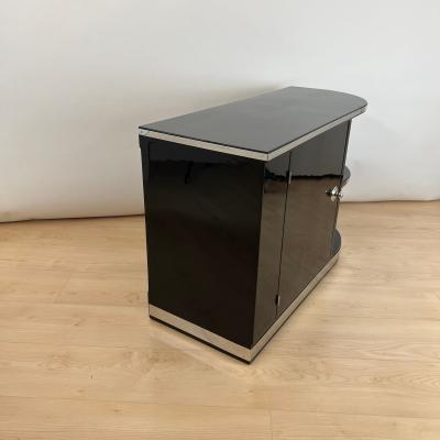 Art Deco Lowboard Black Lacquer Chrome Fittings France circa 1930