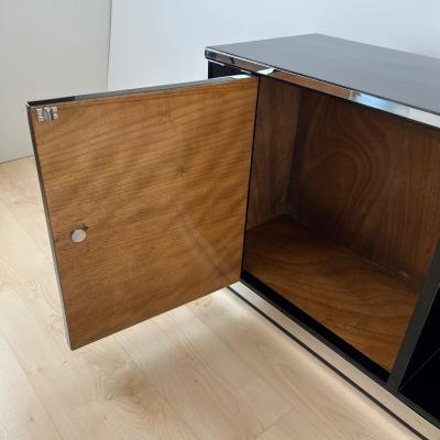 Art Deco Lowboard Black Lacquer Chrome Fittings France circa 1930