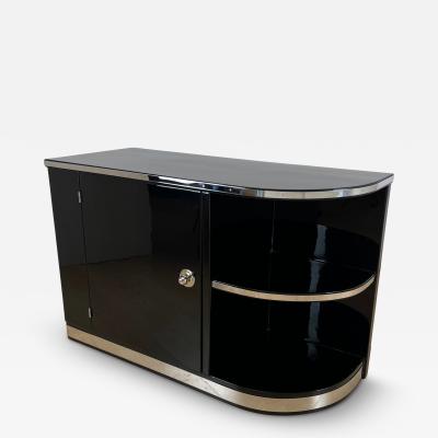 Art Deco Lowboard Black Lacquer Chrome Fittings France circa 1930