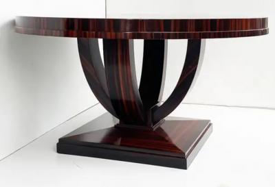 Art Deco Macassar Ebony Round Dining Center Table Beautifully Veneered Wood