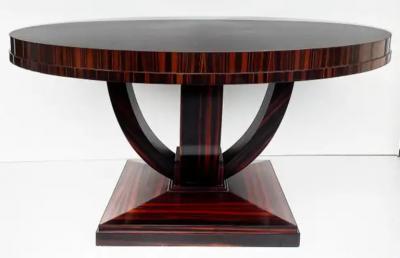 Art Deco Macassar Ebony Round Dining Center Table Beautifully Veneered Wood