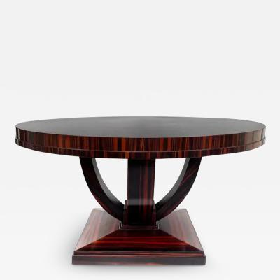 Art Deco Macassar Ebony Round Dining Center Table Beautifully Veneered Wood
