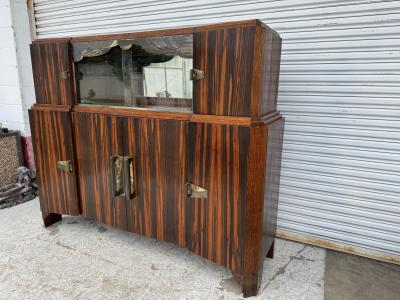 Art Deco Macassar Wood Sideboard Dry Bar with Metal Escutcheons