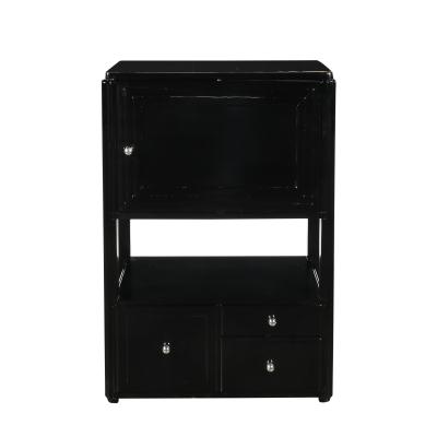Art Deco Machine Age Bar Cabinet in Black Lacquer with Swivel and Drop Doors