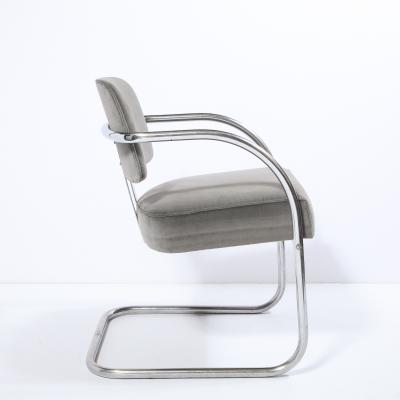 Art Deco Machine Age Bent Aluminum and Platinum Velvet Occasional Chair