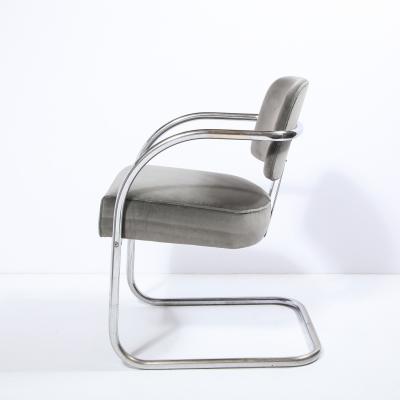 Art Deco Machine Age Bent Aluminum and Platinum Velvet Occasional Chair