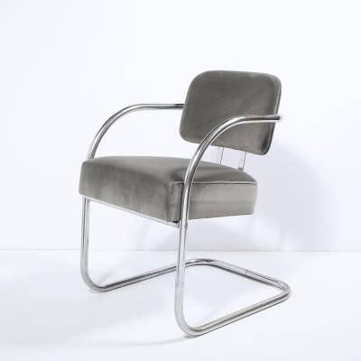 Art Deco Machine Age Bent Aluminum and Platinum Velvet Occasional Chair