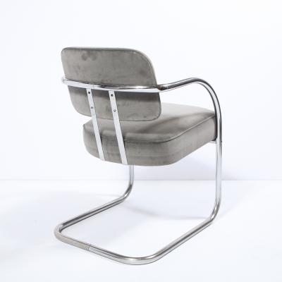 Art Deco Machine Age Bent Aluminum and Platinum Velvet Occasional Chair