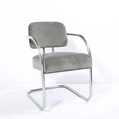 Art Deco Machine Age Bent Aluminum and Platinum Velvet Occasional Chair