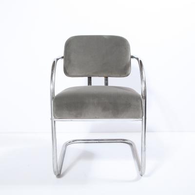 Art Deco Machine Age Bent Aluminum and Platinum Velvet Occasional Chair