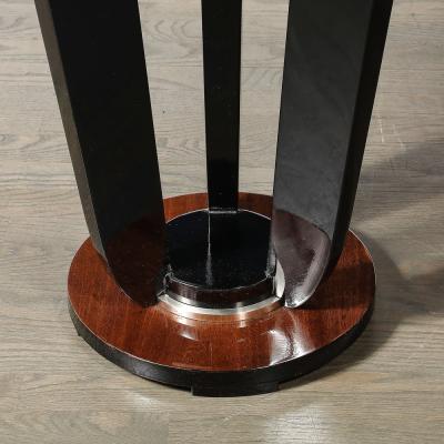Art Deco Machine Age Bookmatched Walnut Gueridon Table w Black Lacquer Supports