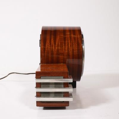 Art Deco Machine Age Burled Walnut with Aluminum Banded Detail Electric Clock